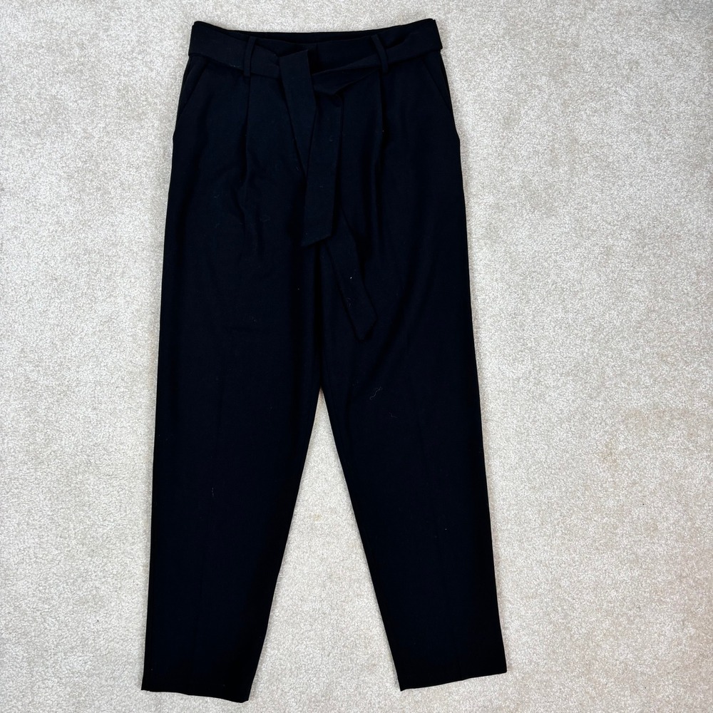 DKNY Black Tie Waist Tapered Trousers High Rise Pleated Pants Size 4